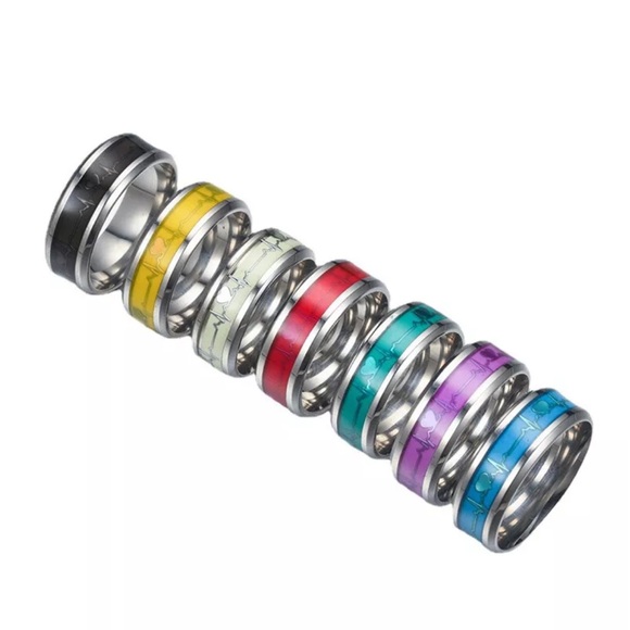 luminous electrocardiogram inlay White background Stainless steel size 7/10/11 - Picture 2 of 6